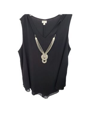 AVENUE Sleeveless V Neck Sheer Black Blouse Size 18